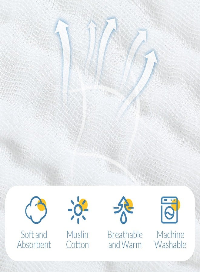 VitalCozy مجموعة فيتال كوزي المكونة من 8 قطع من مناشف الاستحمام وأغطية الوجه المصنوعة من الموسلين للأطفال، مناشف أطفال موسلين بغطاء رأس، بطانيات ماصة كهدية لحفلات استقبال المولود الجديد (أزرق، أبيض، 32 × 32 بوصة) - Image 5